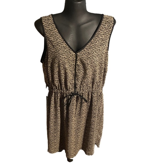 Size 12 A.N.A. black & tan graphic print sleeveless lined Bohemian dress - Picture 3 of 14